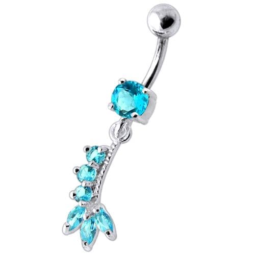 Fancy Silver Dangling Curved Bar Belly Ring - Monster Piercing