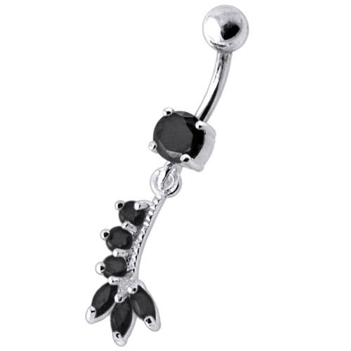 Fancy Silver Dangling Curved Bar Belly Ring - Monster Piercing