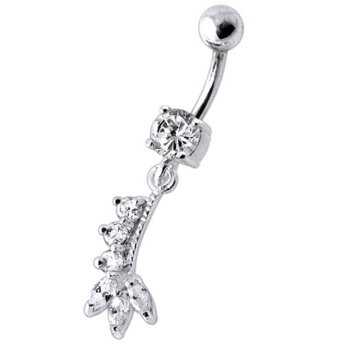 Fancy Silver Dangling Curved Bar Belly Ring - Monster Piercing