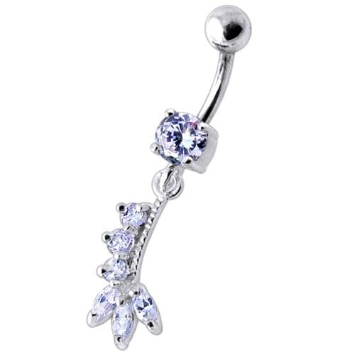 Fancy Silver Dangling Curved Bar Belly Ring - Monster Piercing