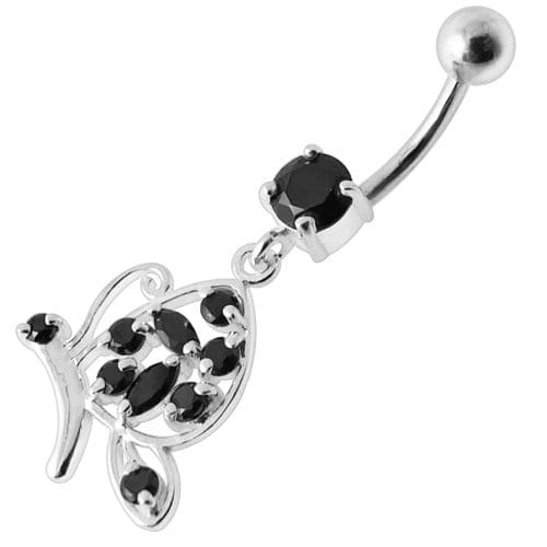 Fancy Butterfly Jeweled Silver Dangling Belly Ring - Monster Piercing