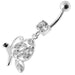 Fancy Butterfly Jeweled Silver Dangling Belly Ring - Monster Piercing