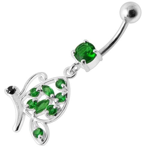 Fancy Butterfly Jeweled Silver Dangling Belly Ring - Monster Piercing