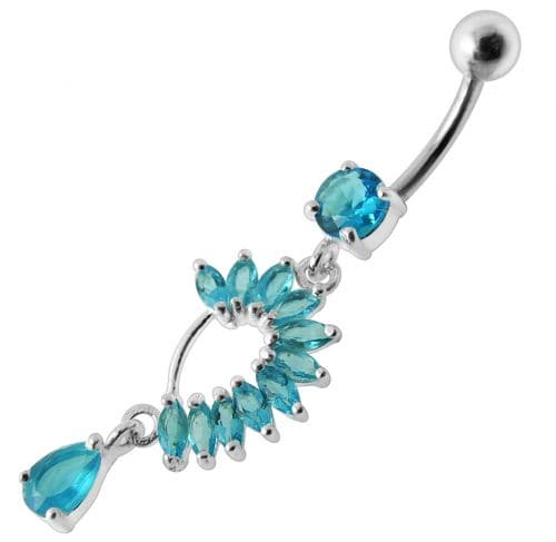 Fancy Curved Design Multi Jeweled Dangling navel Ring Body Piercing Jewelry - Monster Piercing