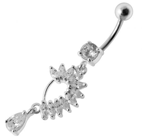 Fancy Curved Design Multi Jeweled Dangling navel Ring Body Piercing Jewelry - Monster Piercing