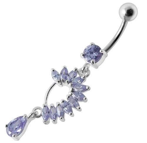 Fancy Curved Design Multi Jeweled Dangling navel Ring Body Piercing Jewelry - Monster Piercing