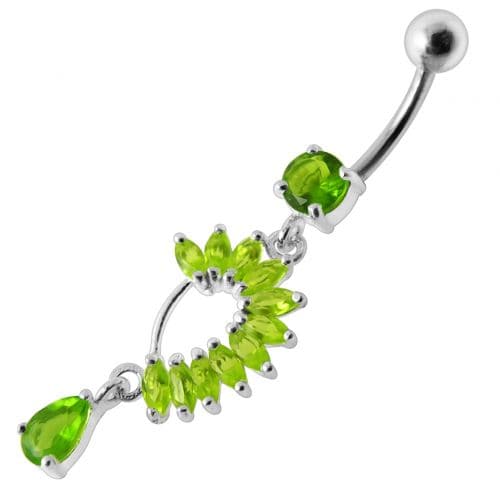 Fancy Curved Design Multi Jeweled Dangling navel Ring Body Piercing Jewelry - Monster Piercing