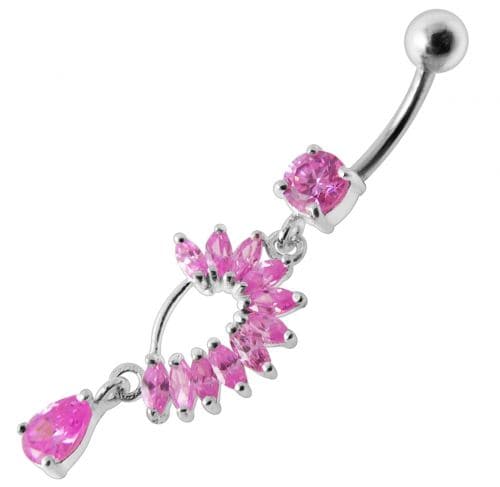 Fancy Curved Design Multi Jeweled Dangling navel Ring Body Piercing Jewelry - Monster Piercing