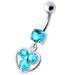 Jeweled Silver Heart Dangling SS Curved Bar Banana Belly Ring - Monster Piercing