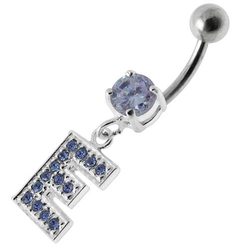 Alphabet "E" Jeweled Dangling Belly Ring - Monster Piercing