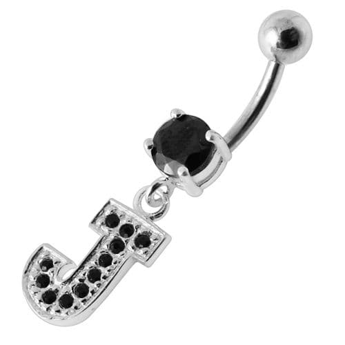 Alphabet "J" Jeweled Dangling Belly Ring - Monster Piercing