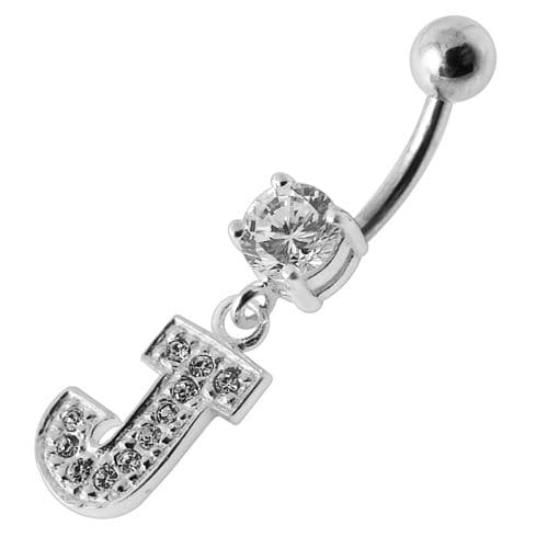 Alphabet "J" Jeweled Dangling Belly Ring - Monster Piercing