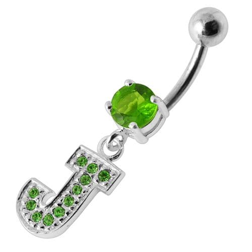 Alphabet "J" Jeweled Dangling Belly Ring - Monster Piercing