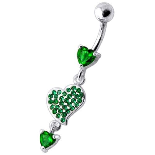 Heart Jeweled Dangling Belly Ring - Monster Piercing