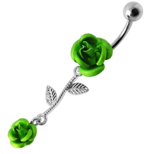 Double Rose Jeweled Dangling Belly Ring - Monster Piercing