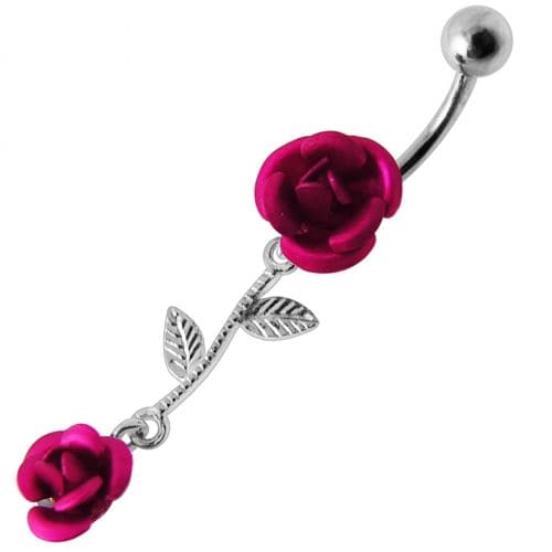 Double Rose Jeweled Dangling Belly Ring - Monster Piercing