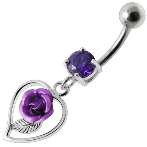 Rose in Heart Jeweled Dangling Belly Ring - Monster Piercing