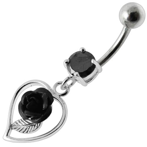 Rose in Heart Jeweled Dangling Belly Ring - Monster Piercing