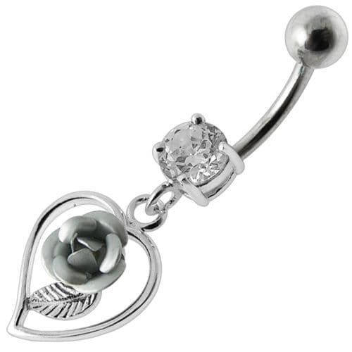 Rose in Heart Jeweled Dangling Belly Ring - Monster Piercing