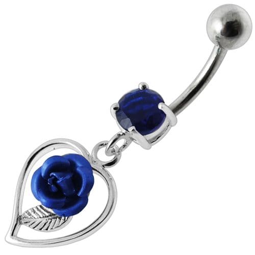 Rose in Heart Jeweled Dangling Belly Ring - Monster Piercing