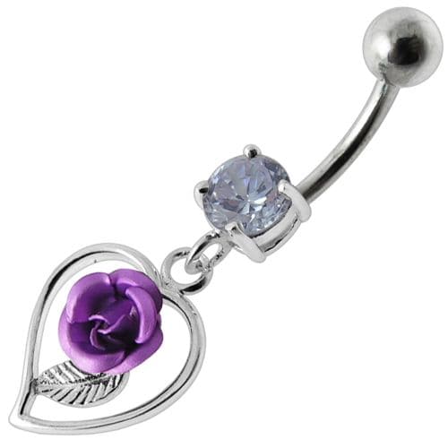 Rose in Heart Jeweled Dangling Belly Ring - Monster Piercing