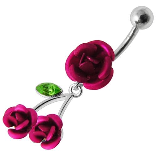 Jeweled Roses Dangling Belly Ring - Monster Piercing