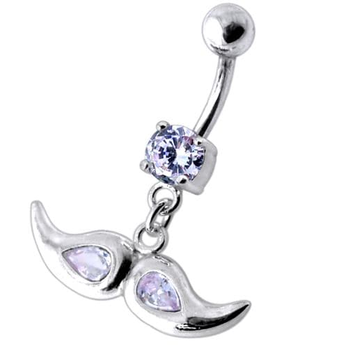 Jeweled mustache Dangling Belly Ring - Monster Piercing