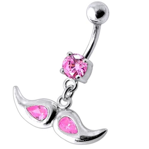 Jeweled mustache Dangling Belly Ring - Monster Piercing