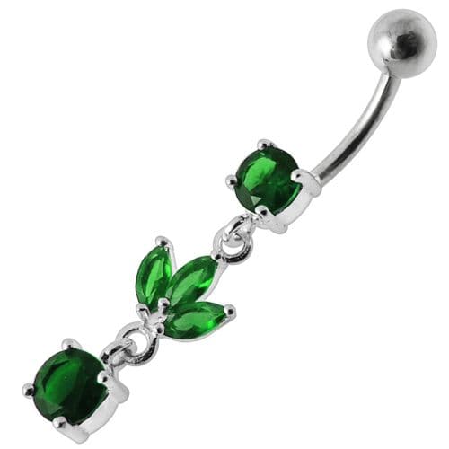 Silver Fancy Leaf Design Dangling Belly Ring - Monster Piercing