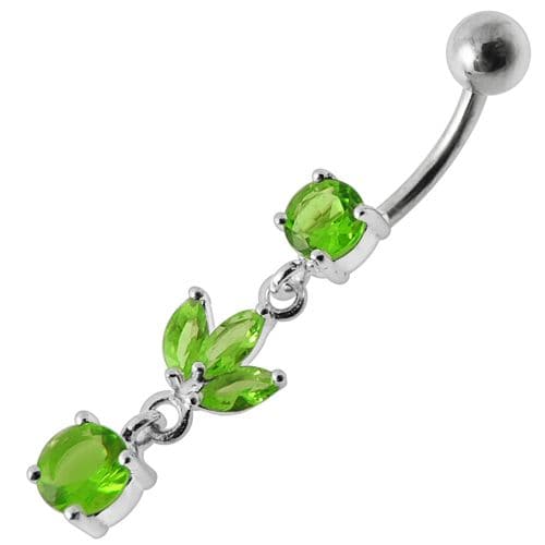 Silver Fancy Leaf Design Dangling Belly Ring - Monster Piercing