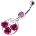 Fancy Multi Jeweled  ROSES Dangling Banana Bar Belly Ring - Monster Piercing