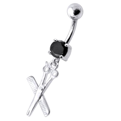 Jeweled Scissor and comb Dangling Belly Ring - Monster Piercing