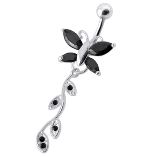 Butterfly Silver Dangling Belly Ring With SS Banana Bar - Monster Piercing