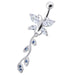 Butterfly Silver Dangling Belly Ring With SS Banana Bar - Monster Piercing