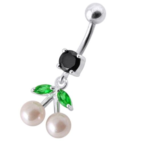 Fancy Mix Jeweled PEARL Dangling With Curved Navel Ring - Monster Piercing