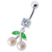 Fancy Mix Jeweled PEARL Dangling With Curved Navel Ring - Monster Piercing