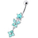 Fancy  Multi Flower Jeweled Dangling Navel Ring - Monster Piercing