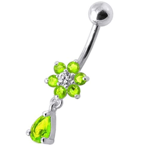 Fancy  Flower Silver Dangling With SS Belly Ring - Monster Piercing