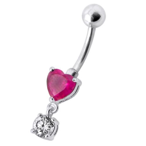 Fancy Heart Shape Jeweled Dangling Navel Ring Body Jewelry - Monster Piercing