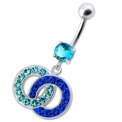 Fancy Multi Colored Stone Studded Crossed O Dangling SS Bar Belly Ring - Monster Piercing