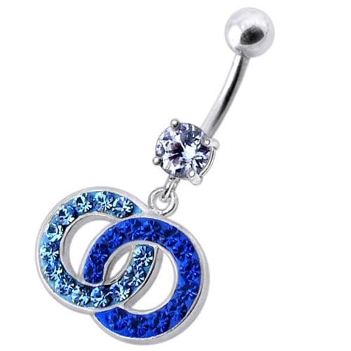 Fancy Multi Colored Stone Studded Crossed O Dangling SS Bar Belly Ring - Monster Piercing