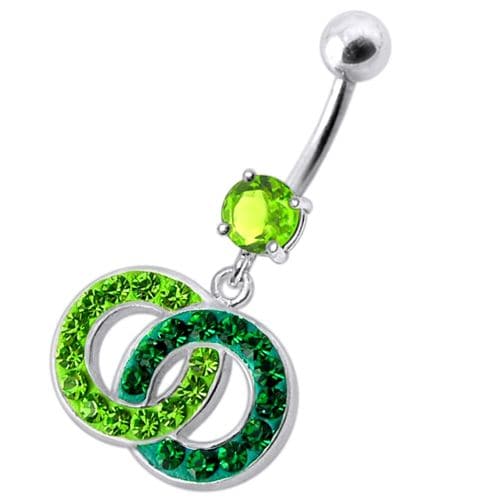 Fancy Multi Colored Stone Studded Crossed O Dangling SS Bar Belly Ring - Monster Piercing