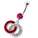 Fancy Multi Colored Stone Studded Crossed O Dangling SS Bar Belly Ring - Monster Piercing