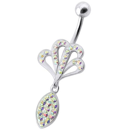 Fancy Jeweled Rasta colored belly ring with dangling pot - Monster Piercing