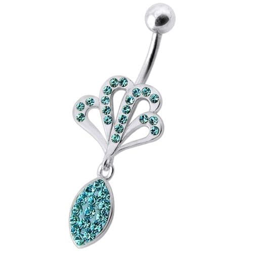 Fancy Jeweled Rasta colored belly ring with dangling pot - Monster Piercing