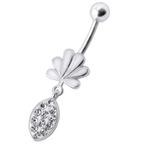 Fancy Jeweled Leave Shape  Dangling Belly Ring - Monster Piercing