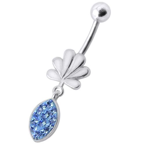 Fancy Jeweled Leave Shape  Dangling Belly Ring - Monster Piercing