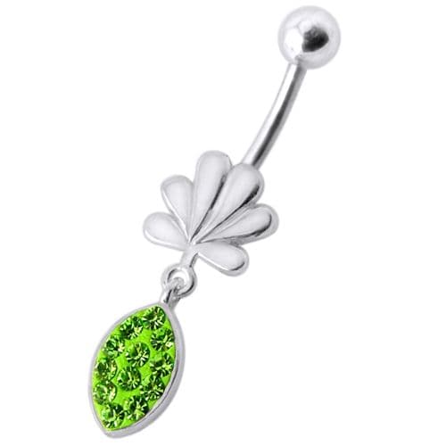 Fancy Jeweled Leave Shape  Dangling Belly Ring - Monster Piercing