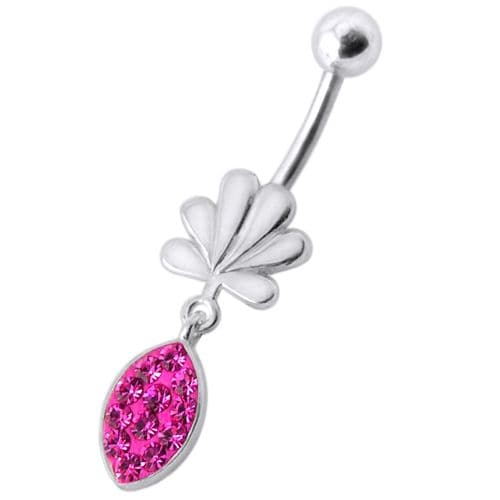 Fancy Jeweled Leave Shape  Dangling Belly Ring - Monster Piercing