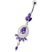 Fancy stone centered Jewel Dangling SS Bar Belly Ring - Monster Piercing